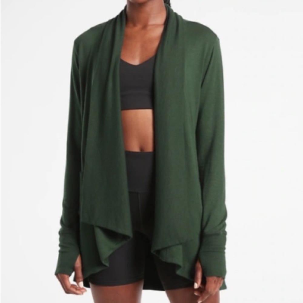 Athleta Pranayama Cardigan Wrap in Seaweed Snack Green Thumb Hole XS